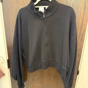 Aritzia Black Cropped Half-Zip Cowl Sweatshirt